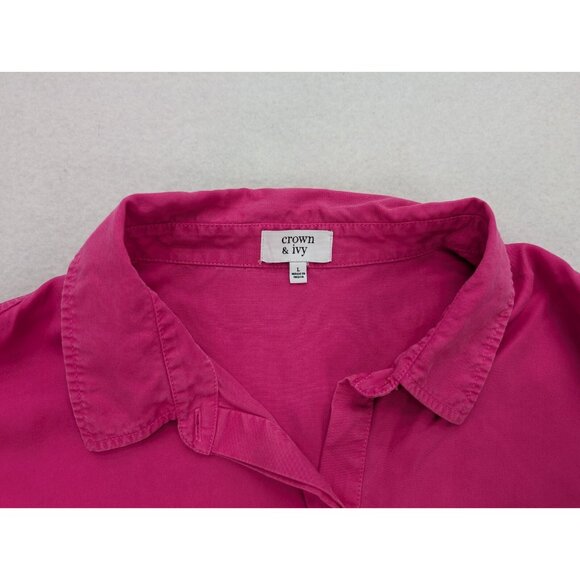 Crown & Ivy Women's Top Size L Pink 3/4 Sleeve Tunic Half Button-Up - Picture 4 of 13